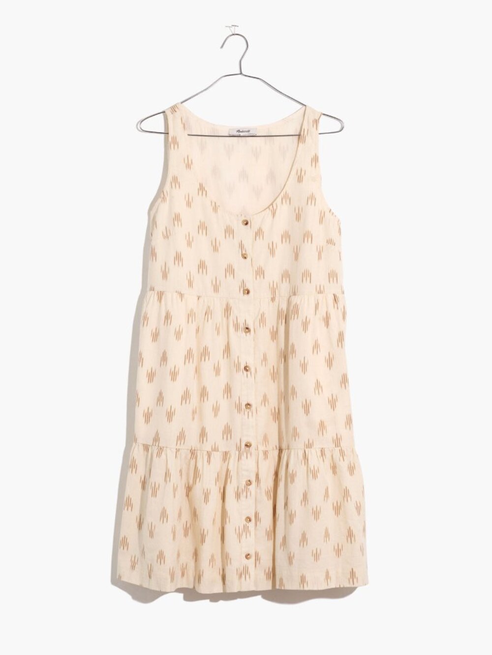 Madewell Sleeveless Button Front Tiered Mini Dress Size XS Ikat Cream Tan NWT